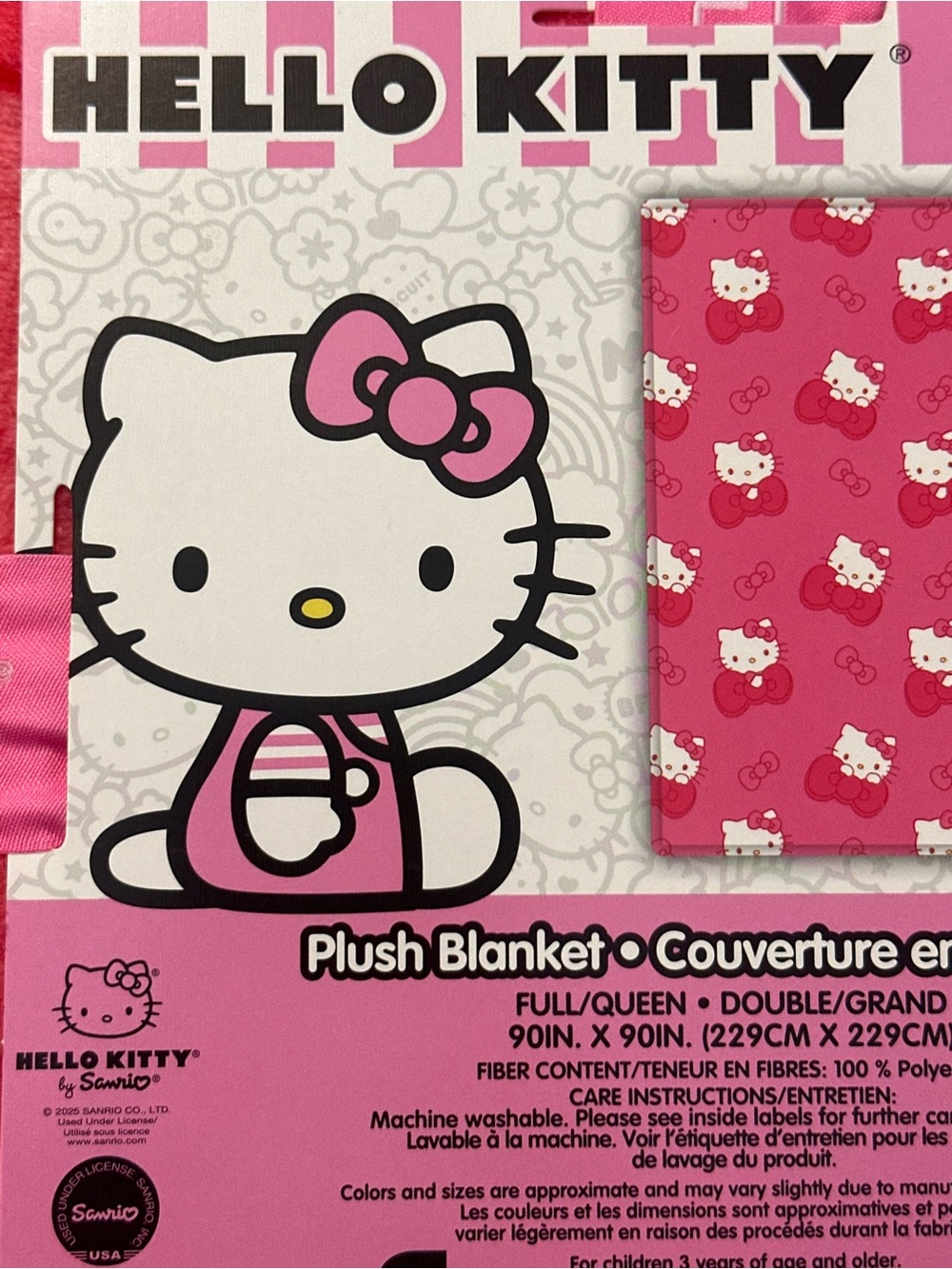 Hello Kitty Plush Throw Blanket - Hot Pink & White
